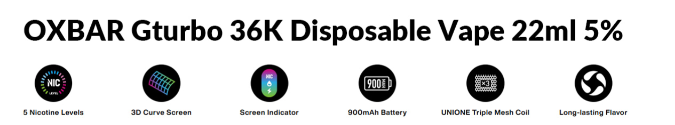 Oxbar GTurbo 36K vape original con diseño moderno y experiencia equilibrada dentro de los vapes desechables