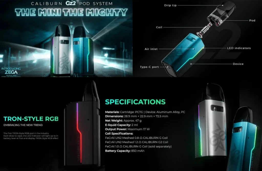 Especificaciones técnicas de UWell - Caliburn GZ2 KIT